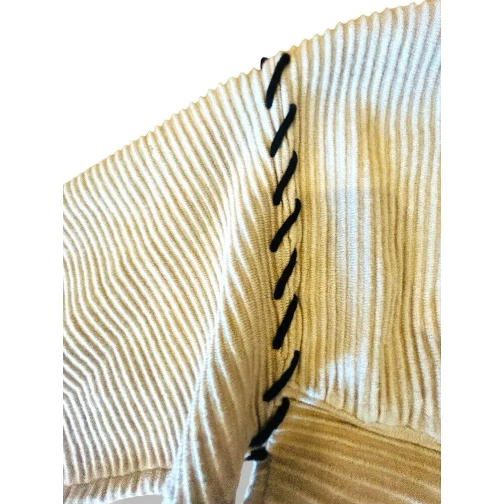 Tahari Women’s Sweater‎ XL Beige Ribbed Turtleneck Pullover Black Stitch Detail - Picture 12 of 16